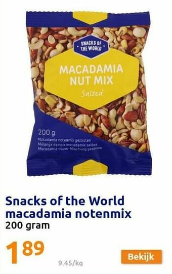 Action Snacks of the world macadamia notenmix aanbieding