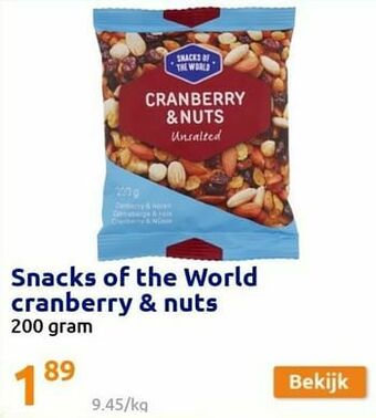 Action Snacks of the world cranberry + nuts aanbieding