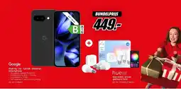 MediaMarkt Google Pixel 9a Obsidian Smartphone + hue Starterkit, wit en gekleurd licht aanbieding