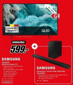 MediaMarkt Samsun QLED 4K Smart TV + Essential T-series Soundbar aanbieding