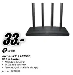 MediaMarkt tp-link Archer AX12 AX1500 WiFi 6 Router aanbieding