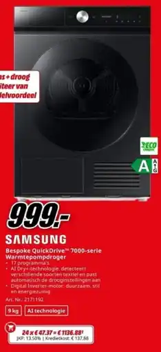 MediaMarkt Samsung Bespoke QuickDrive 7000-serie Warmtepompdroger aanbieding