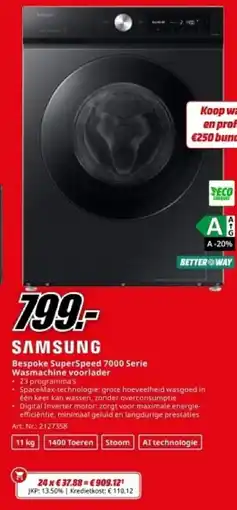 MediaMarkt Samsung Bespoke SuperSpeed 7000 Serie Wasmachine voorlader aanbieding