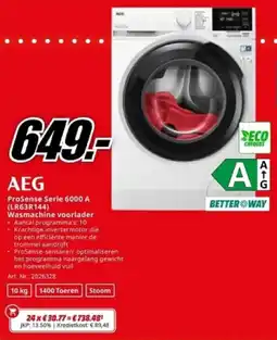 MediaMarkt AEG ProSense Serie 6000 A (LR63R144) Wasmachine Voorlader aanbieding