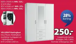 Jysk VELLERUP kledingkast aanbieding