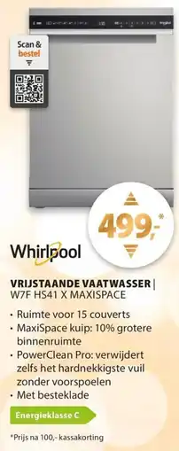 Expert Whirlpool vrijstaande vaatwasser W7F HS41 X maxispace aanbieding