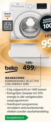 Expert Beko wasmachine B3WM49410W2 selective line energy spin aanbieding