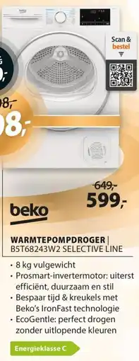Expert Beko warmtepompdroger B5T68243W2 selective line aanbieding