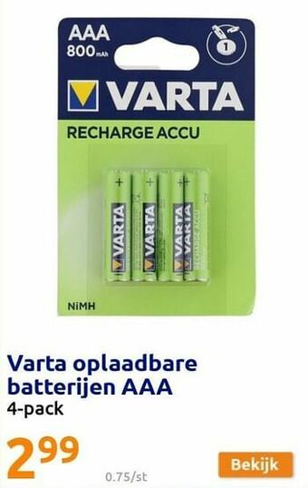 Action Varta oplaadbare batterijen aaa aanbieding