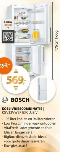 Expert Bosch koel-vriescombinatie | KGV33VWEP EXCLUSIV aanbieding