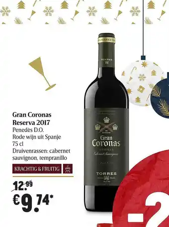 Delhaize Gran Coronas Reserva 2017 Penedès D.o. Rode Wijn Uit Spanje aanbieding
