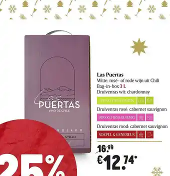 Delhaize Las Puertas Witte Rosé Of Rode Wijn Uit Chili Bag-in Box aanbieding