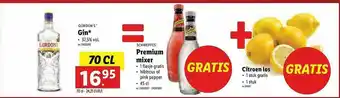 Lidl Gordon's Gin = Schweppes Premium Mixer Gratis + Citroen Los Gratis aanbieding