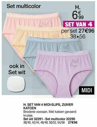 Set van 4 midi-slips zuiver katoen