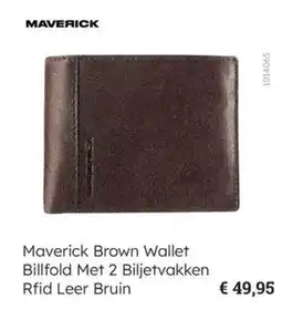 Multi bazar Maverick Brown Wallet Billfold Met 2 Biljetvakken Rfid Leer Bruin aanbieding
