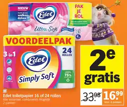 Albert Heijn Edet toiletpapier 16 of 24 rollen aanbieding