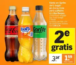 Albert Heijn Fanta en Sprite zero sugar en Coca-Cola zero caffeine 0.5 literflesjes aanbieding