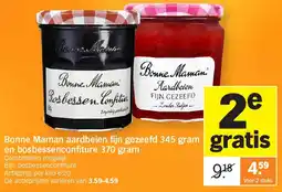 Albert Heijn Bonne Maman aardbeien fijn gezeefd 345 gram en bosbessenconfiture 370 gram aanbieding