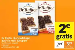 Albert Heijn De Ruijter chocoladehagel puur en melk 390 gram aanbieding