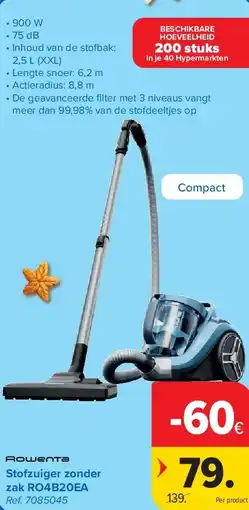 Carrefour Stofzuiger zonder zak RO4B20EA aanbieding