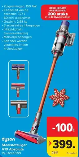 Carrefour Steelstofzuiger V10 Absolute aanbieding