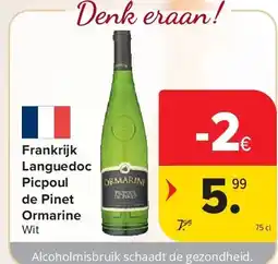 Carrefour Frankrijk Languedoc Picpoul de Pinet Ormarine aanbieding