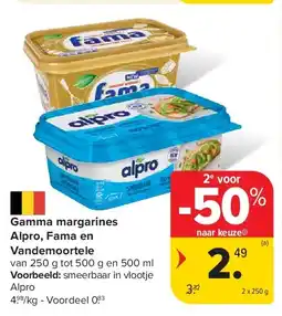 Carrefour Gamma margarines Alpro, Fama en Vandemoortele aanbieding