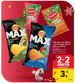 Carrefour Chips Max Lay’s (185 g) en borrelnootjes Duyvis (200 g tot 500 g) aanbieding
