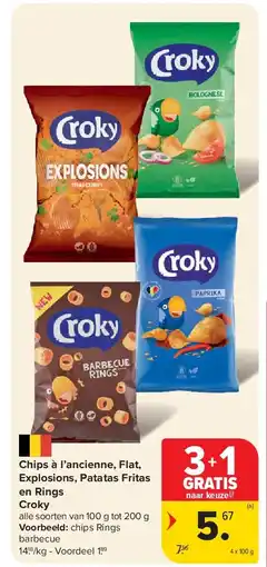 Carrefour Chips à l’ancienne, Flat, Explosions, Patatas Fritas en Rings Croky aanbieding