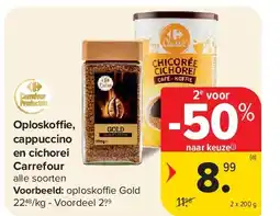 Carrefour Oploskoffie, cappuccino en cichorei Carrefour aanbieding