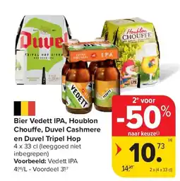 Carrefour Bier Vedett IPA, Houblon Chou e, Duvel Cashmere en Duvel Tripel Hop aanbieding