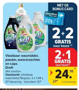 Carrefour Vloeibaar wasmiddel, poeder, wasverzachter en caps Dreft aanbieding