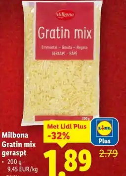 Lidl Milbona Gratin mix geraspt aanbieding