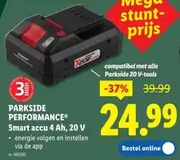 Lidl Parkside performance smart accu 4 ah, 20 v aanbieding