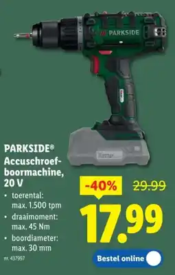 Lidl Parkside accuschroefboormachine, 20 v aanbieding
