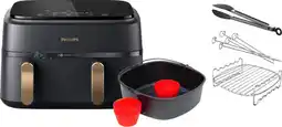 Coolblue Philips 3000 Series Dual Basket NA352/00 + Set de Cuisson Double Niveau + Kit d'Accessoires aanbieding