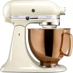 Coolblue KitchenAid Artisan Mixer 5KSM125 Crème + Bol Mélangeur Design Cuivre aanbieding
