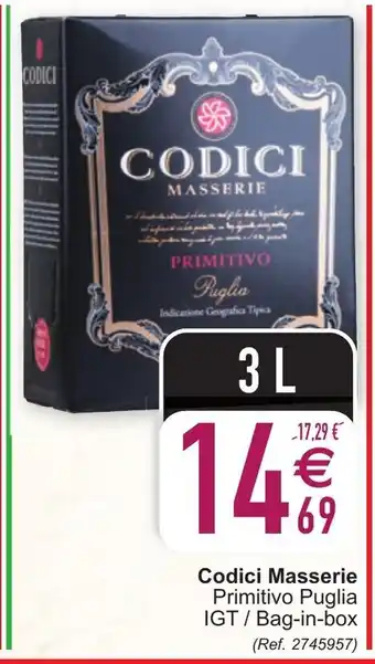 Cora Codici Masserie Primitivo Puglia IGT / Bag-in-box 3 L aanbieding