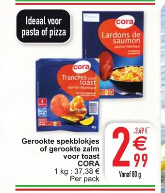 Cora Gerookte spekblokjes of gerookte zalm voor toast cora 80 g aanbieding