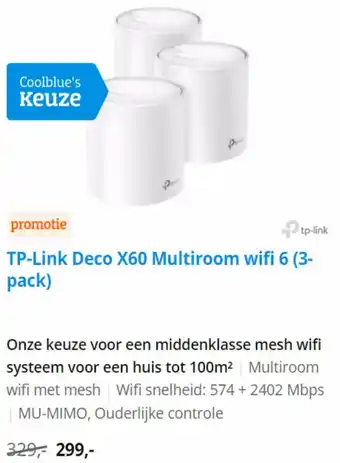 Coolblue TP-Link Deco X60 Multiroom wifi 6 (3-pack) aanbieding