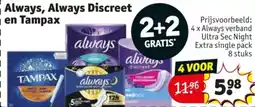Kruidvat Always always discreet en tampax aanbieding