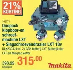 Cevo Duopack klopboor-en schroef machine LXT + Slagschroevendraaier LXT 18V aanbieding