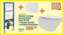Cevo Wandwc montage element duofix basic UP100 + Hangwc Tornado + drukplaat Wiesbaden aanbieding