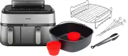 Coolblue Philips 5000 Series Dual Basket NA555/00 + Set de Cuisson Double Niveau + Kit d'Accessoires aanbieding