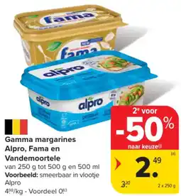 Carrefour Market Gamma margarines Alpro, Fama en Vandemoortele aanbieding