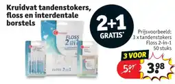 Kruidvat 3 x tandenstokers Floss 2-in-1 50 stuks aanbieding