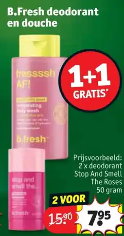 Kruidvat 2 x deodorant Stop And Smell The Roses 50 gram aanbieding