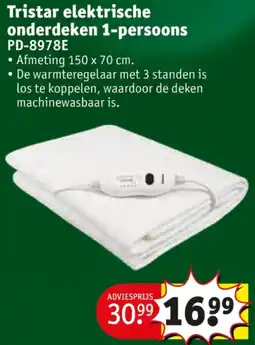 Kruidvat Tristar elektrische onderdeken 1-persoons aanbieding