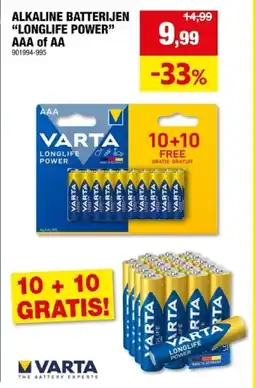 Hubo Varta Alkaline Batterijen Longlife Power AAA of AA aanbieding