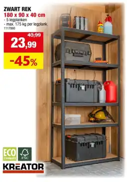 Hubo ZWART REK 180 x 90 x 40 cm aanbieding